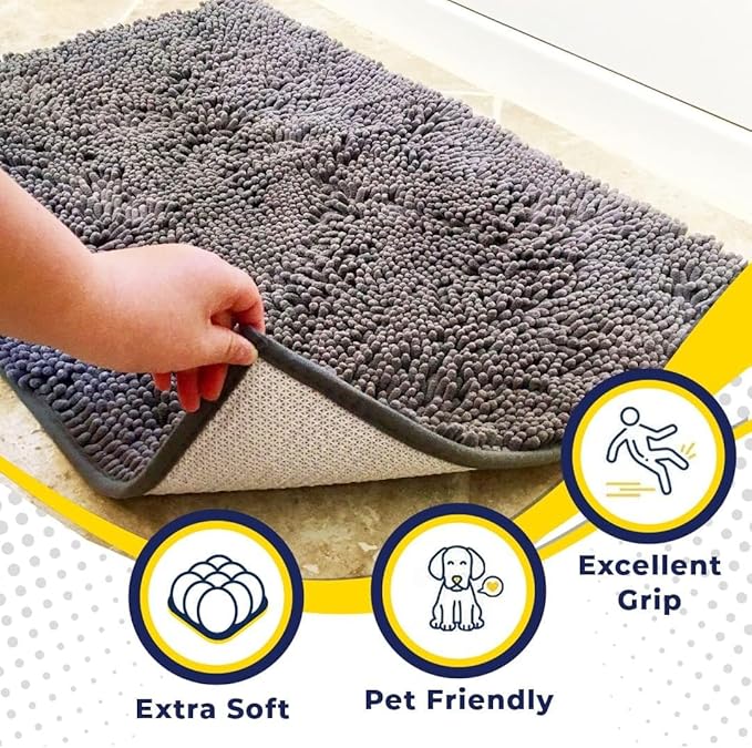 Muddy Mat® | Super Absorbent Door Mat Indoor, Microfiber Quick Dry Chenille Entryway Rug, Non-Slip Front Door Mat, Indoor Mats for Entryway, Machine Washable Pet Rug, Grey 36"x60"