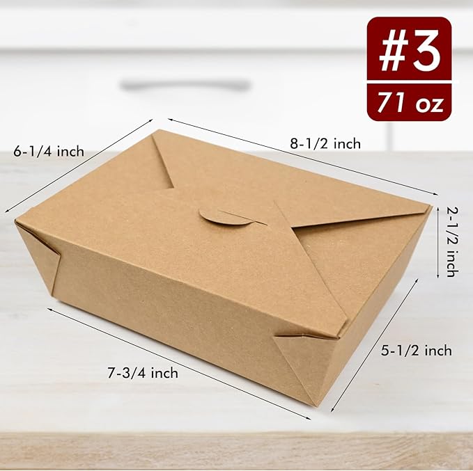EcoDispose Pack of 70 71 oz Kraft Paper Fold To Go Containers, Microwaveable Leak and Grease Proof Take Out Boxes for Lunch,Leftover and Restaurant