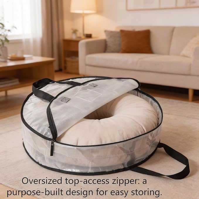 4 Pack Clear Christmas Wreath Storage Bags 24 Inch - Waterproof Oxford Wreath Container with Dual Zipper and Reinforced Handles for Artificial Wreath, Garland and Holiday Decor Organization