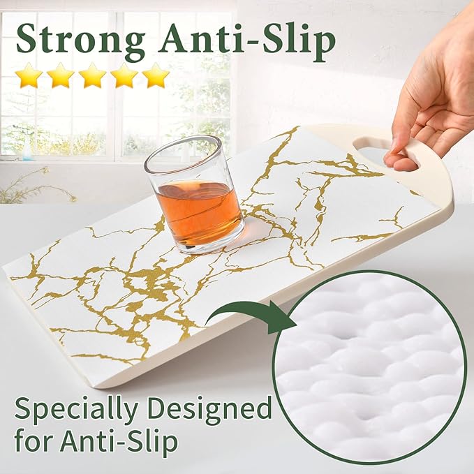 Drawer and Shelf Liner for Kitchen Cabinet Non Slip Waterproof Shelf Paper 23.6 in X 20 Ft Non Adhesive Refrigerator Liners Gold White Marble Easy Liners for Bathroom Cupboard