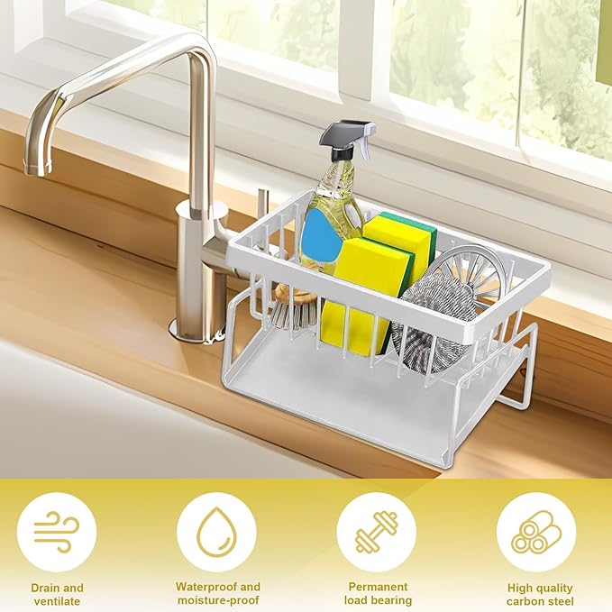 kitchen sink caddy, dish sink sponge holder (Without rod-white)