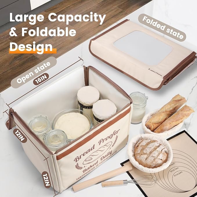 GIYUDOT Folding Bread Proofing Box with 50-113℉ Temp Control & 48H Timer, Dough Proofer with Metal Rack, Humidor, Recipes, Ideal for Sourdough, Bread Baking, Pizza, Yogurt, Kombucha, Precise Control