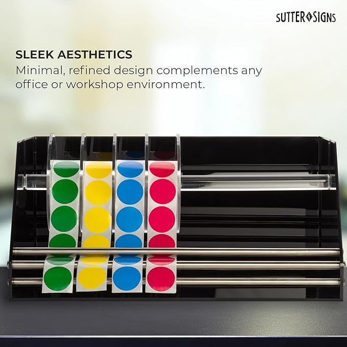 Roll Label Dispenser for Sticker Labels | Thick Durable Acrylic Sticker Roll Holder with Anti-Slip Feet and Spacer Springs