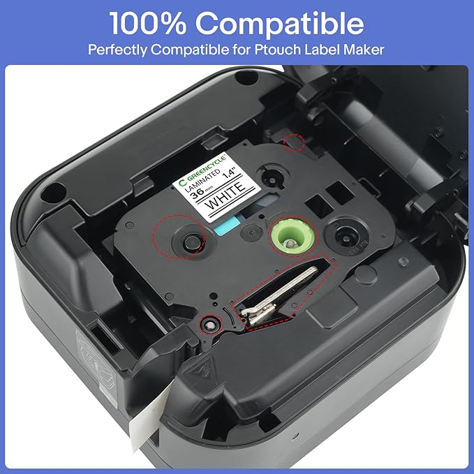 GREENCYCLE 10 Pack Compatible for Brother P-Touch Label Maker TZ261 TZe-261 TZe261 TZ-261 36mm 1.4'' Laminated White Label Tape for PT-E800W P900 D800W P950NW