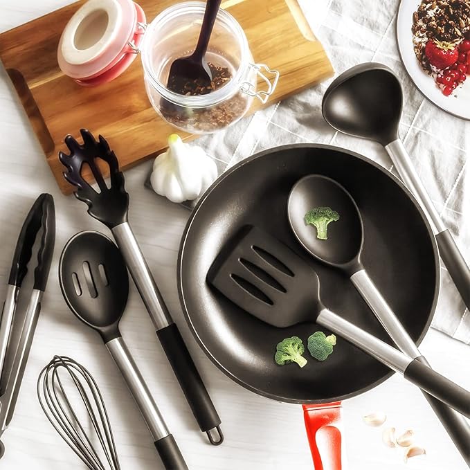 LeMuna Silicone Kitchen Utinsels Sets Heat Resistant Kitchen Utensils Set, Stainless Silicone Utensils Set for Nonstick Cookware, BPA Free, Dishwasher Safe