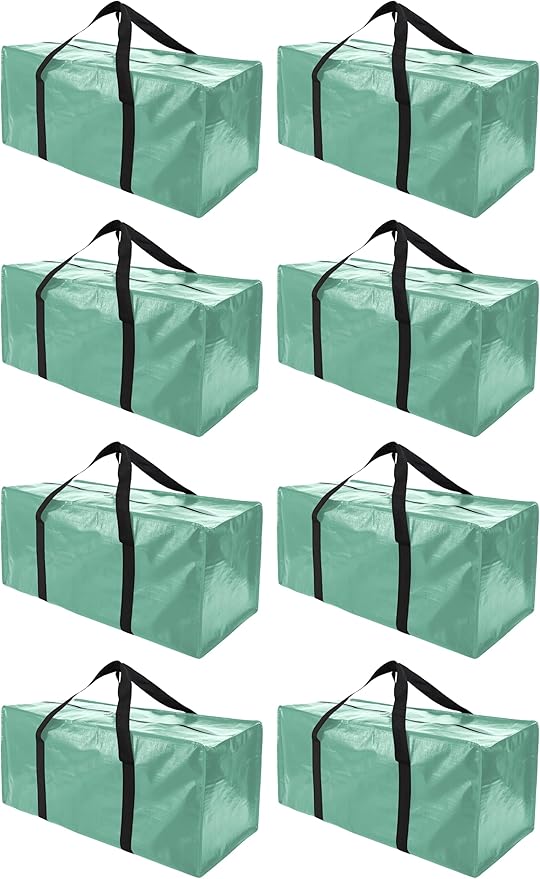 8 Pack Extra Large Moving Bags with Zippers & Carrying Handles, Heavy-Duty Storage Tote for Space Saving Moving Storage, Fold Flat, Alternative to Box and Bin,Teal