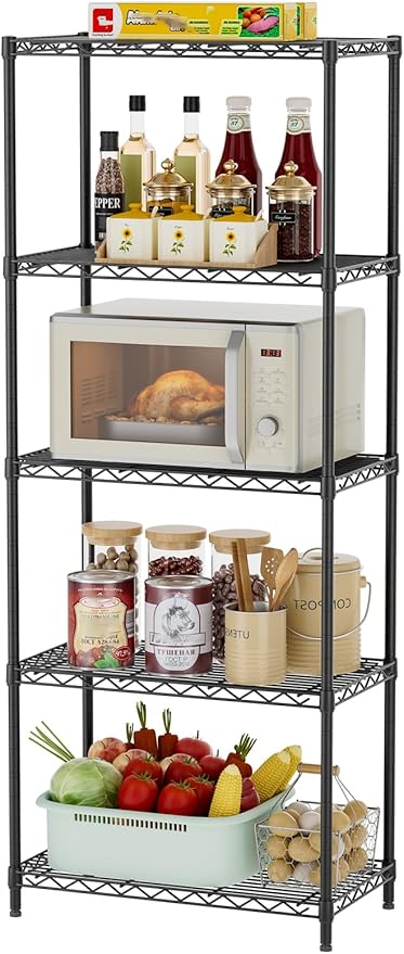 SINGAYE Shelf Wire Shelving Adjustable Storage Shelves Rack Standing Units for Kitchen Closet Laundry Bathroom Organizers Metal Pantry Narrow Mesh Gaps 12" D x 22" W x 59" H Black
