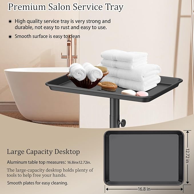 Salon Tray on Wheels,Height Adjustable Salon Color Tray Rolling Instrument Tray for Hair Stylist