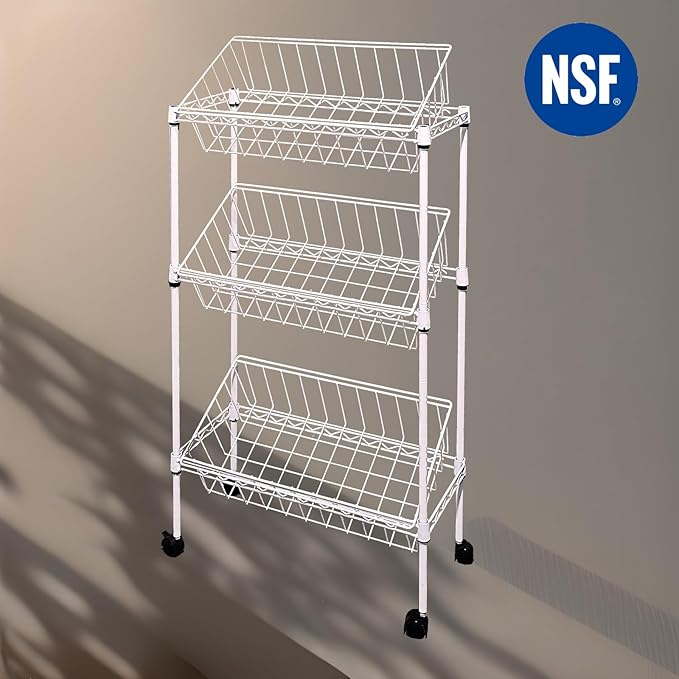 NSF white 3-layer storage rack, kitchen basket rack, vegetable tableware sorting, laundry room dirty clothes storage, detachable storage basket, multifunctional household epoxy resin