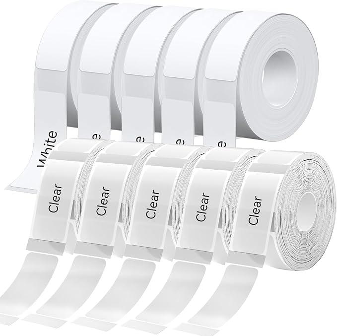 EEBBL D30 P15 HP4 Label Maker Tape 12mm 0.47 Laminated White, Works with Most Non-Encrypted Portable Label Printers，for Home, Office & Small Business 160 Labels/Roll, 5 Rolls White,5Rolls Clear