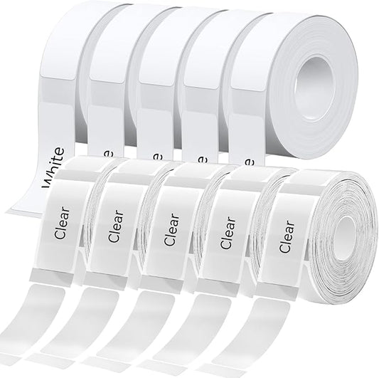 EEBBL D30 P15 HP4 Label Maker Tape 12mm 0.47 Laminated White, Works with Most Non-Encrypted Portable Label Printers，for Home, Office & Small Business 160 Labels/Roll, 5 Rolls White,5Rolls Clear