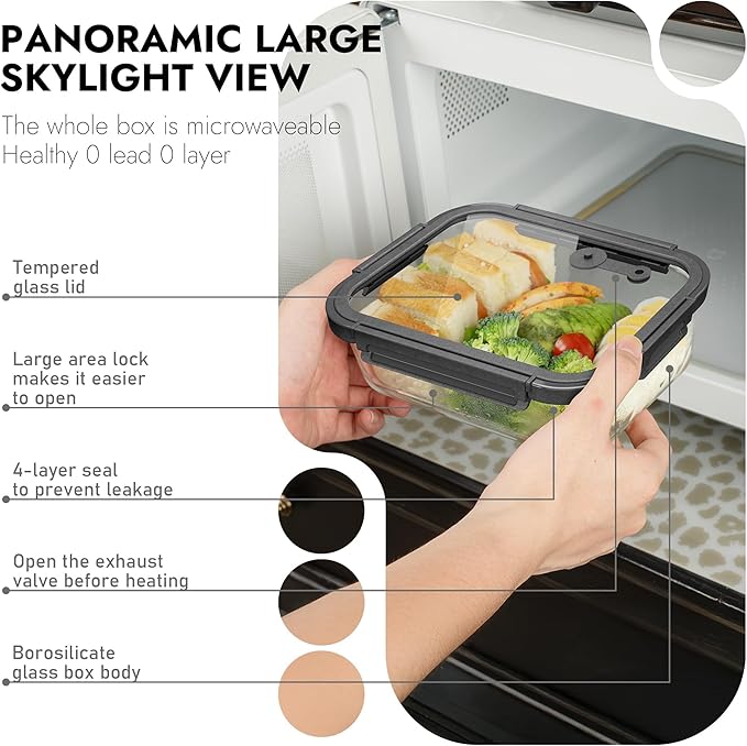 BOROHOUSE 10-Pack Glass Food Storage Containers with Tempered Lids – Borosilicate, Airtight, Oven-Safe (-4°F~950°F), BPA-Free, 4.4 & 1.6 Cup, Leak-Proof, Dishwasher Safe (Gray)