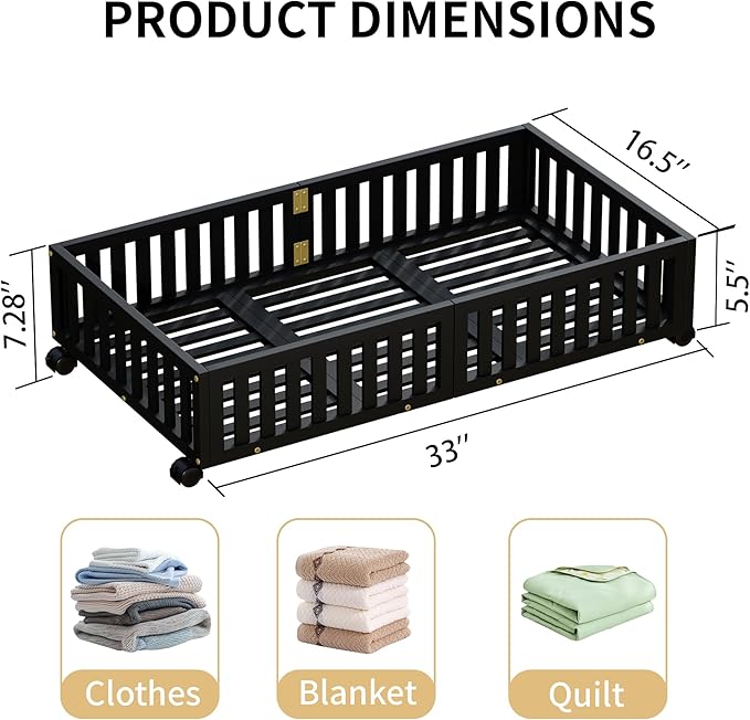 Bamboo Under Bed Storage with Wheels,Rolling Underbed Shoe Organizer Box for Shoes,Blankets,Toys,Clothes Container Space-Saving Bins for Bedroom,Closet,Dorm,Nursery