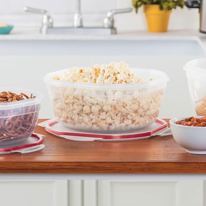 Sterilite Ultra-Seal 4.7 Qt Bowl, Large Airtight Food Storage Container, Latching Lid, Microwave and Dishwasher Safe, Clear With Red Gasket, 16-Pack