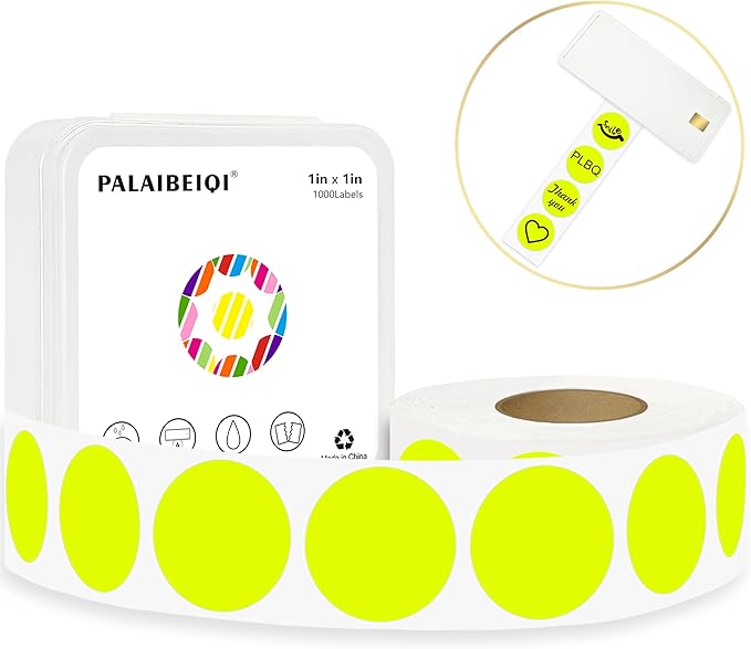 1 Inch Round Thermal Sticker Labels,Color Dot Sticker,Label Stickers,Waterproof,Oil Proof,for Thermal Printers,DIY,Office,Retail,Home and Warehouse Organization(Fluorescent Yellow,1000 Pcs)