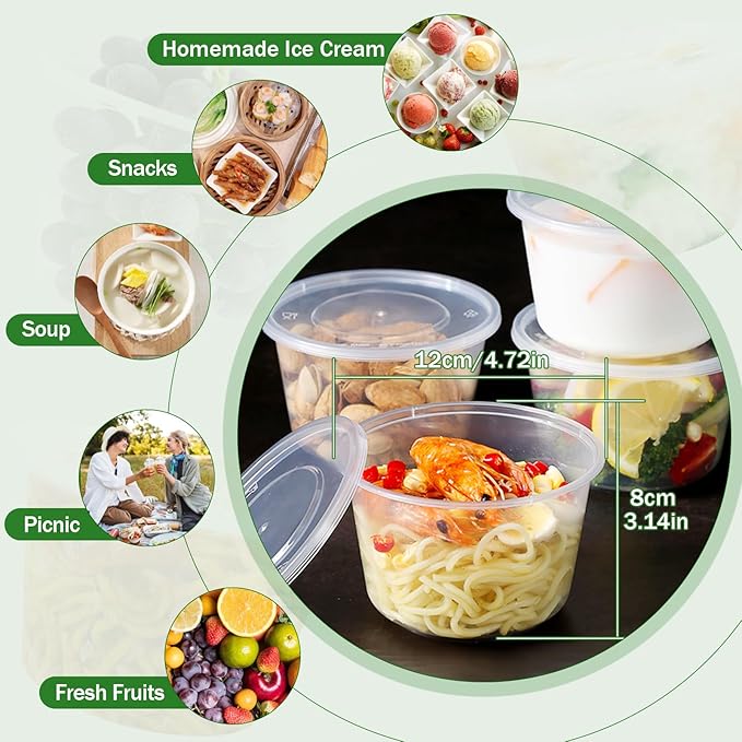 WEWBABY 16 OZ [50 Set] Plastic Deli Food Storage Containers with Leak-Proof Airtight Lids BPA Free Disposable Togo Clear Containers for Soups, Heavy-Duty Ice Cream Microwave Dishwasher Freezer Safe