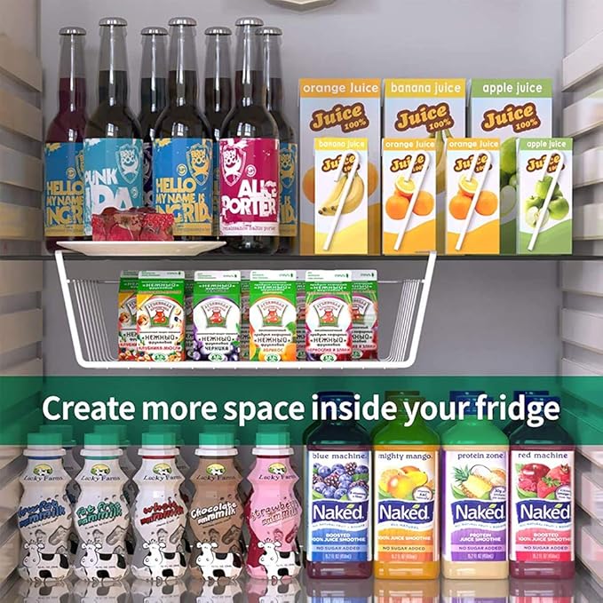 Modern Home Under Shelf Wire Storage Baskets – Hanging Organizer Rack for Cabinet, Pantry, or Closet – White Metal Basket for Kitchen, Towels, or Office – No Tools Required (Set of 4)