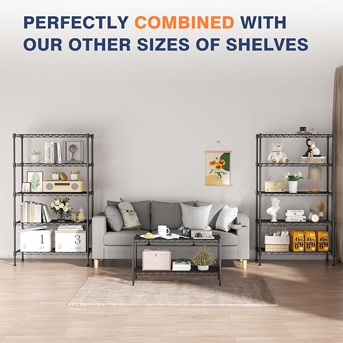 3-Tier Wire Shelf Rack,24" Dx14 Wx 30" H,Wire Metal Shelving with Lockable Wheels,Height Adjustable Storage Standing Shelves for Kitchen,Living Room,Laundry,Office,Pantry,Studio,Black