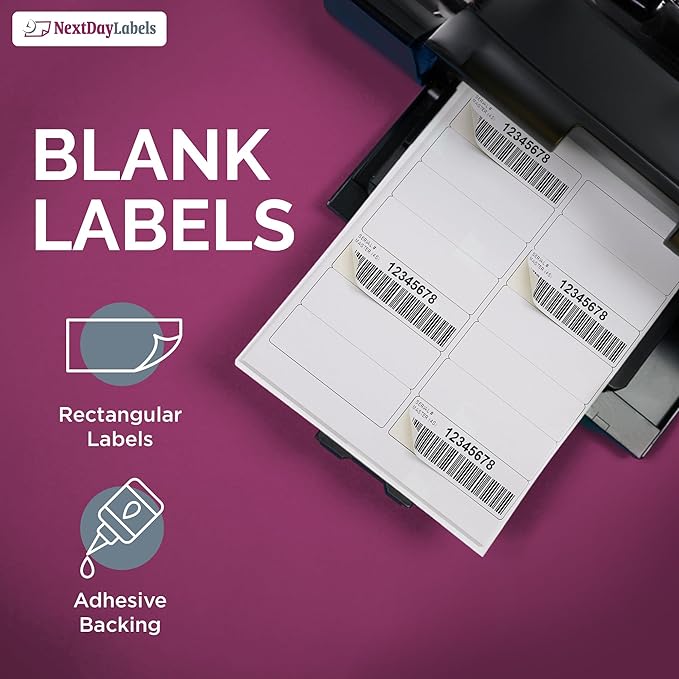 NextDayLabels 4x1.33 Inch Rectangle Stickers White Blank Labels for Laser Inkjet Printer - 14 Per Sheet Self-Adhesive Address Mailing Barcode Made in USA - 14,000 Labels