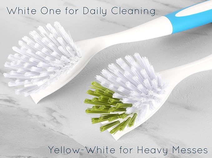 Dish Brush, Dish Scrubber & Kitchen Scrub Brush for Dishes, Pots, Pans, Sink, Cast Iron, Yellow Blue 2 Pack