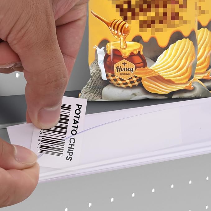 Shelf Label Strips, Pro Painter 50 Pack Self Adhesive 1.25”H Shelf Strip Price Tag Holder for Plastic, Metal and Wood Gondola Shelf, Clear Plastic Front/White Back Sign Holder for 48” Long Shelf