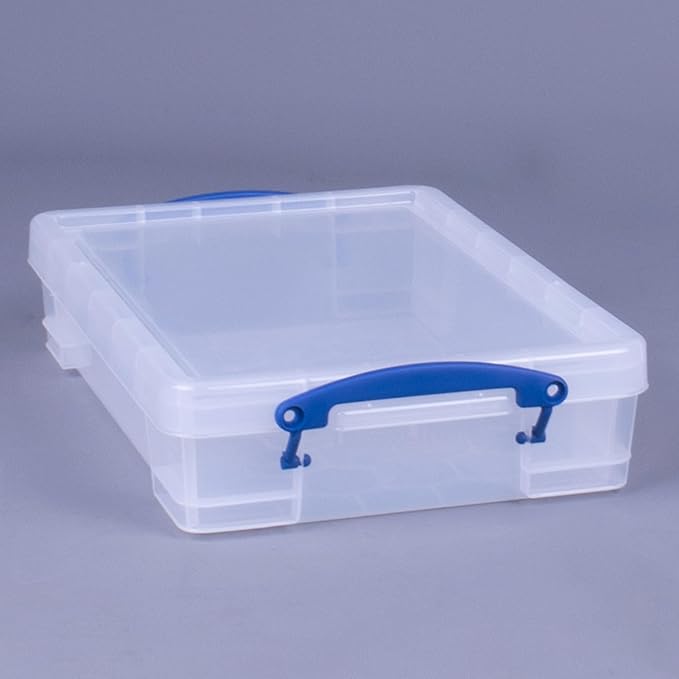 Really Useful Box 4 Liter Plastic Stackable Storage Container w/Snap Lid & Built-In Clip Lock Handles for Home & Office Organization, Clear (2 Pack)