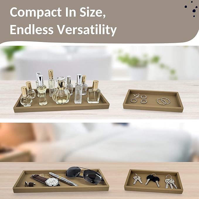 Spacewiser Countertop and Vanity Tray - 2 PC (11” and 7”) Shatterproof Silicone Kitchen and Bathroom Trays for Counter, Kitchen Soap Dispenser Tray, Vanity Trays for Bathroom, Perfume Key Tray