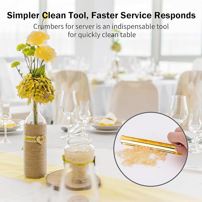 Crumbers for Servers, Bread Crumb Sweepers, Food Gadgets for Servers Waiters Waitresses, HQ Reuseable Stainless Steel Table Food Scraper on Restaurant Kitchen Home Crumber Tool (2 PACK, Gold)