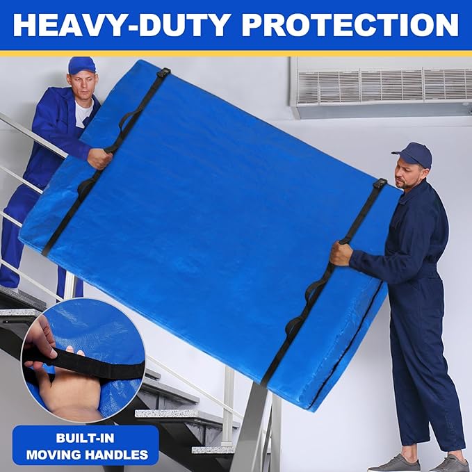 TICONN Mattress Bags for Moving, Heavy Duty Full XL Mattress Cover Storage Bag with Full-Around Handle and Adjustable Buckles (Blue, Full XL)