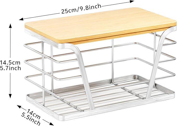 Small Bag Holder，Plastic Bag Holder with Removable Bamboo Top, No Drill, 304 Stainless Steel