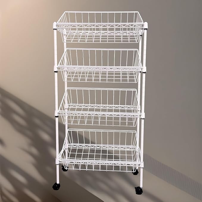 NSF white 4-layer storage rack, kitchen basket rack, vegetable tableware sorting, laundry room dirty clothes storage, detachable storage basket, multifunctional household epoxy resin