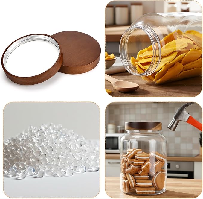 LemonRoad 4 Pcs 66 FL OZ (1950ml) Plastic Storage Jars with Airtight Wooden Lid Large Clear Food Storage Container Canister for Sugar, Tea, Spices, Coffee, Bean, Candy, Cookies, Kitchen