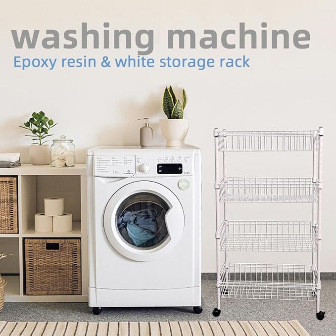 NSF white 4-layer storage rack, refrigerator crevice rack, washing machine crevice rack, laundry room dirty clothes storage, multifunctional household epoxy resin deep mesh basket