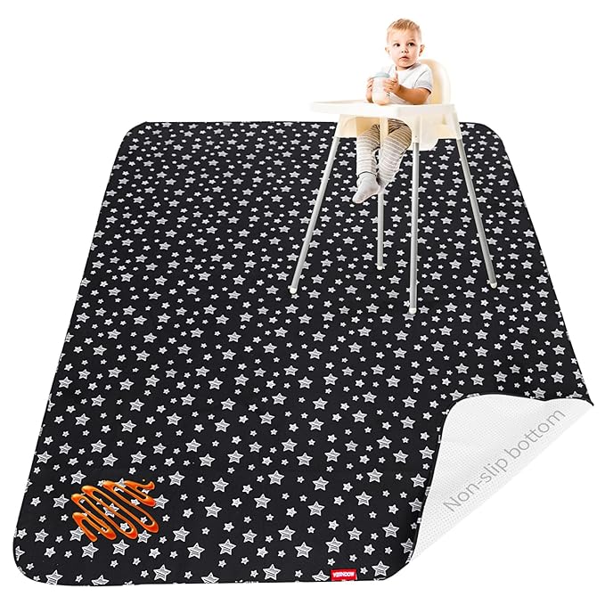 Large Splat Mat 54”x 72”Extra Large Waterproof Floor Mat with Non Slip Bottom, Baby Art Mat for Craft/Playtime/Mealtime on Table, Washable Portable Picnic Mat - Black Star, 4.5ft x 6ft