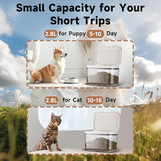 LivLab Mker Pet Food Storage Container 5 lbs Airtight Dog/Cat Food Container with Measuring Cup, BPA Free, Rice & Flour Storage Container for Dog Treats and Cat Food (3 lbs), White