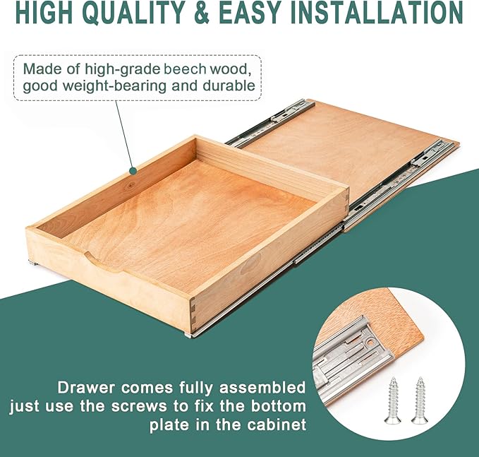 SITOO Fully Assembled Pull Out Cabinet Drawer, Wood Pull Out Cabinet Organizer, Soft Close Slide Out Pull Out Drawers for Kitchen Cabinets, Fast and Easy DIY Installation, 18”W x 21”D