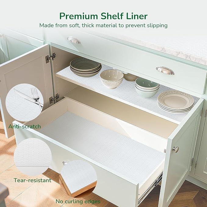 Practical White Shelf Liners for Kitchen Cabinets 12" x20FT, Non-Adhesive Drawer Liner, Non-Slip Strong Grip Cabinet Liner Thickened Waterproof Shelf Paper for Pantry, Countertops, Organizers