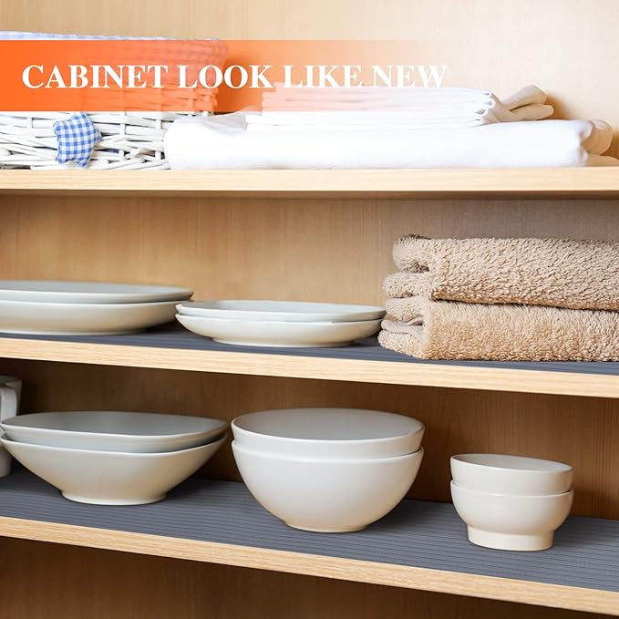Shelf Liners for Kitchen Cabinets, 10" W x 120" L, Non Adhesive Non-Slip Kitchen Drawer Liners, Waterproof Durable Cabinet Liners for Shelves, Pantry, Dark Gray