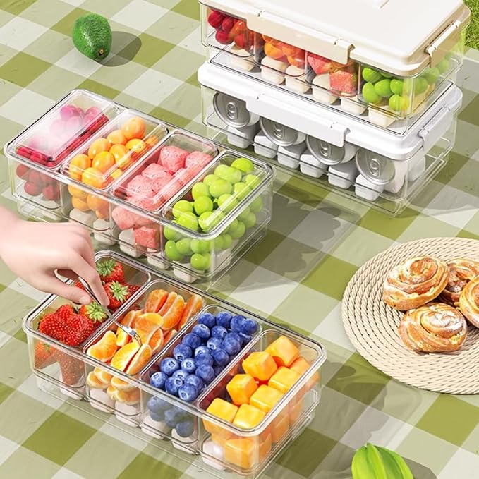 MineSign 3Pack Ice Chilled Condiment Caddy with 4 Removable Containers Taco Ingredient Server with Lid Cooled Garnish Caddy Tray for Taco Mimosa Bar Sauce Fruits&Veggies White
