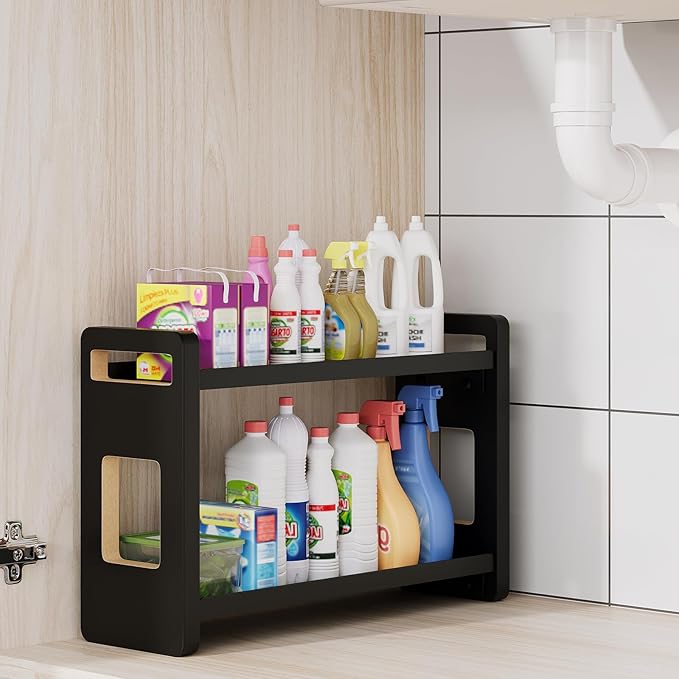 UJQSUN Bathroom Counter Organizer,Bathroom Counter Shelf,Bathroom Organizers,Under Sink Organizer,Cologne Organizer For Men,Cologne Cabinet,Spice Rack Organizer for Cabinet,Gifts(Black 2 Tier)