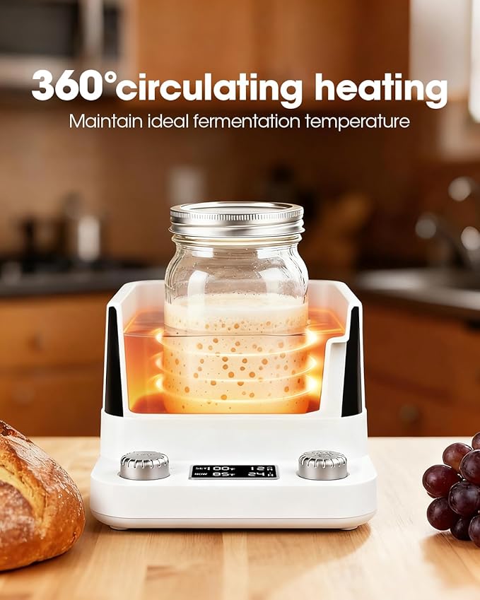 MQUPIN Sourdough Starter Warmer, Even Heating Water Bath Sourdough Warmer, 1°F Precise Thermostat (70-104°F),198H Timer, Smart Yeast Feeding Warmer for Kombucha Yoghurt Beer Fermentation (White)