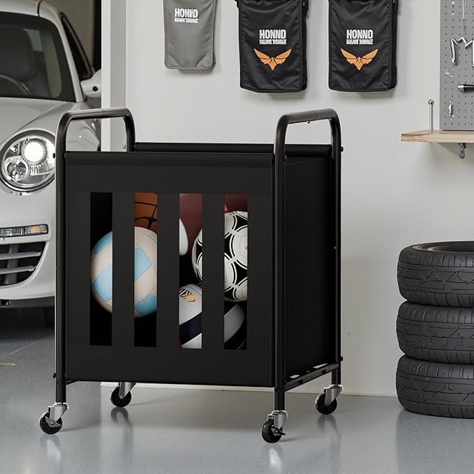 StorageWorks Ball Storage with Wheels, Ball Cart for Garage, Garage Sports Equipment Organizer, Balls Organizer for Basketball, Football, Volleyball
