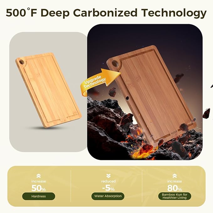Bamboo Cutting Board for Kitchen Meal Prep & Serving, 3-Piece Wooden Set with Juice Grooves, Side Handles, Non-Slip Mats – Ideal for Meat, Veggies, Fruit – Ideal Gift for the Home