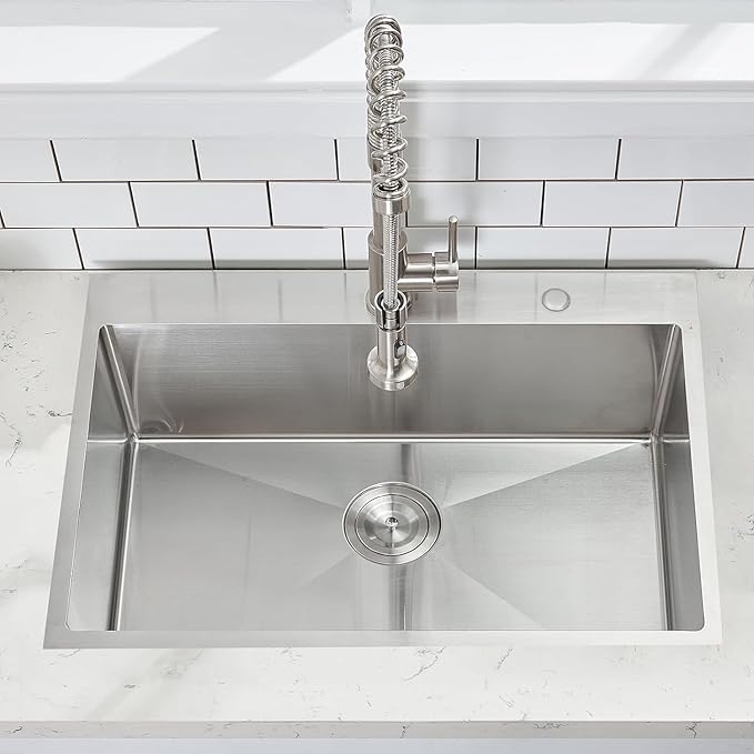 33x22 Inch Drop In Kitchen Sink, Topmount Stainless Steel Brushed Nickel Single Bowl Kitchen Sink, Extra-thick 16 Gauge For RV Laundry Utility with Dish Grid and Basket Strainer YSD013
