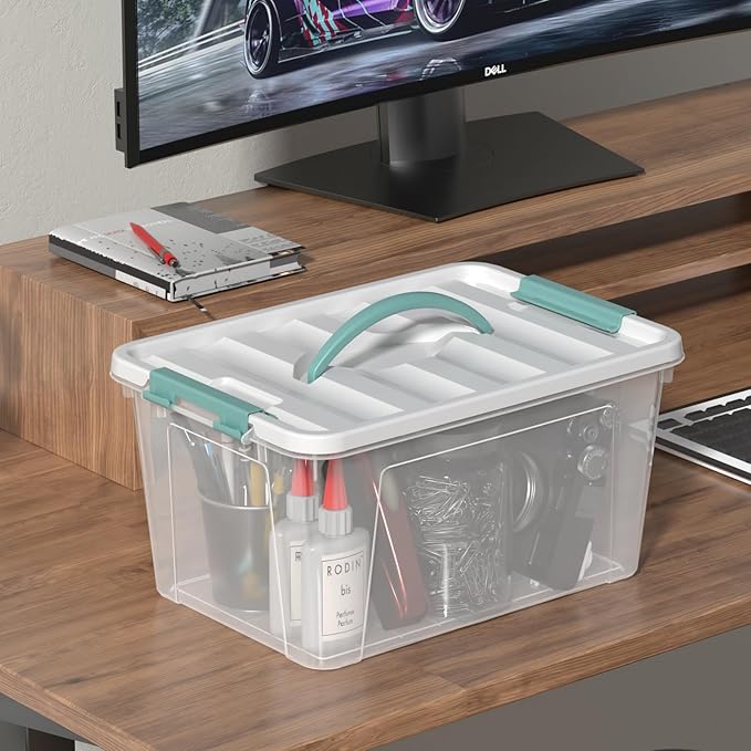 4 Pack Clear Latching Boxes, 12 Qt Plastic Storage Bin with Lid and Handle