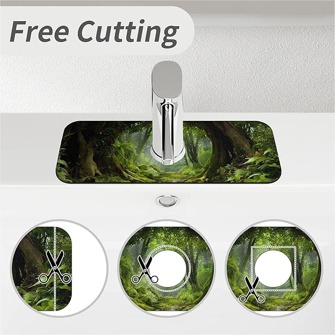 Kitchen Sink Splash Guard，lush green forest Faucet Mat Sink Gadgets-Super Absorbent Fast Drying Mat Drip Catcher for Kitchen, Bathroom,Sink Mat, Dish Drying Mat, Bathroom(15" X 5.5" )