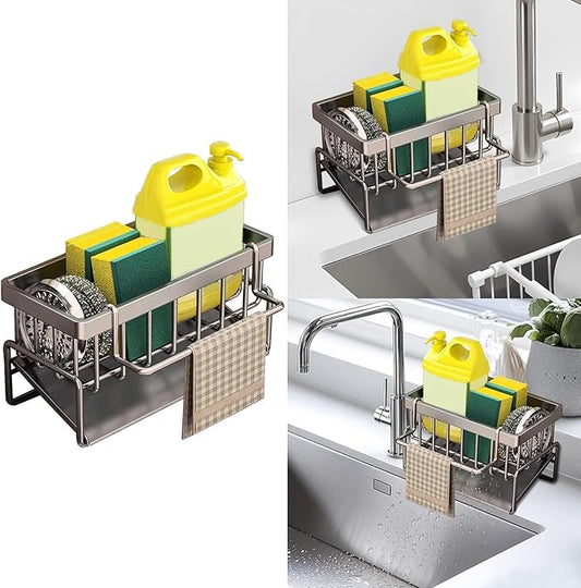 kitchen sink caddy, dish sink sponge holder (With rod-grey)