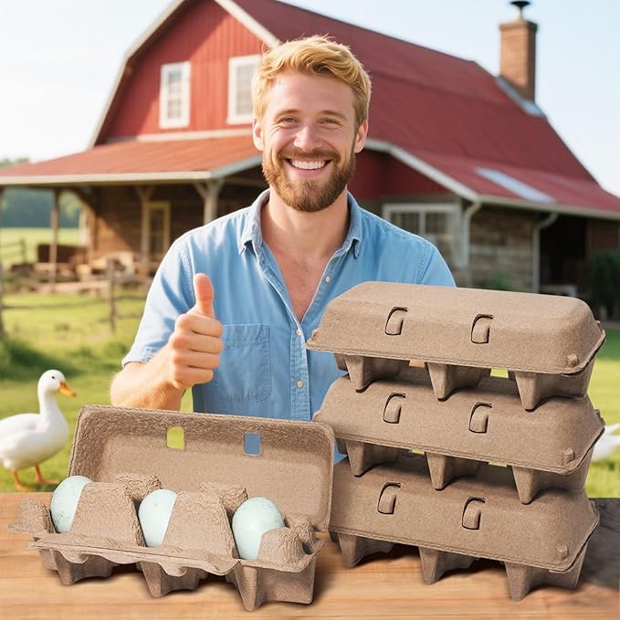 tutata Upgraded Duck Egg Cartons, 1/4 Dozen Jumbo Egg Carton, 3 Cell Duck Egg Boxes, Blank Top, 15 Pack