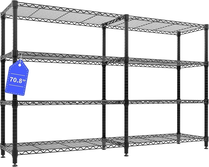 Metal Storage Shelves 4-Tiers, 60" H Wire Shelving Units Heavy Duty 265LBS Loads per Shelf, Adjustable Standing Wire Rack Shelf, for Home Office Pantry Room Basement,71" W x 15.7" D