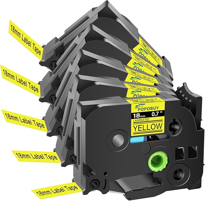 AZe 18mm 0.7 Laminated Yellow Tape Compatible for Ptouch TZ641 TZ-641 TZe-641 TZe641 Label Tape for PTD410 PTD400 PTD610BT PTD600 Label Maker, 5 Pack Black on Yellow